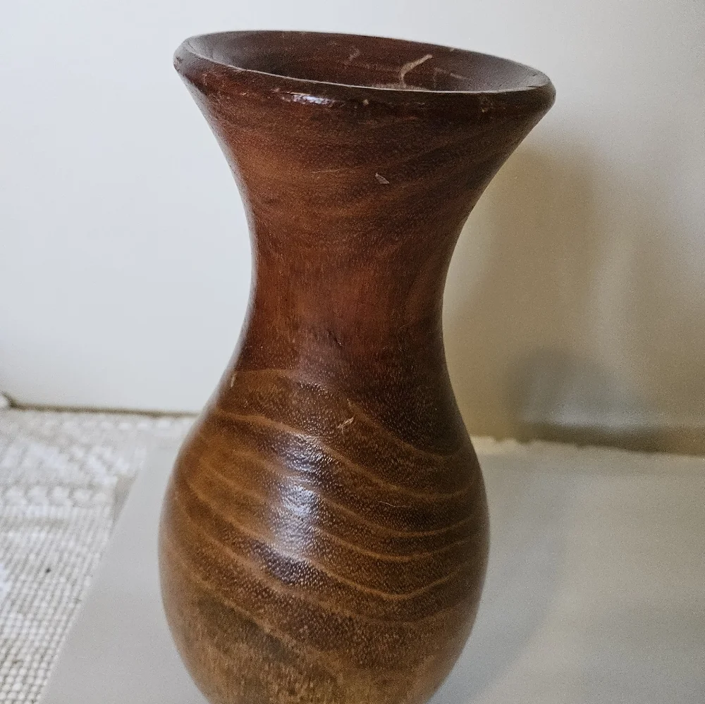 Vintage Hand Turned Wooden Vase 10 Inches Tall.